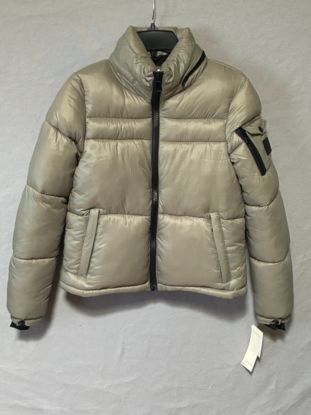 Madden Girl Sage Green Puffer Jacket Zip Hood Junior XS Gorpcore Y2K Urban NWT.